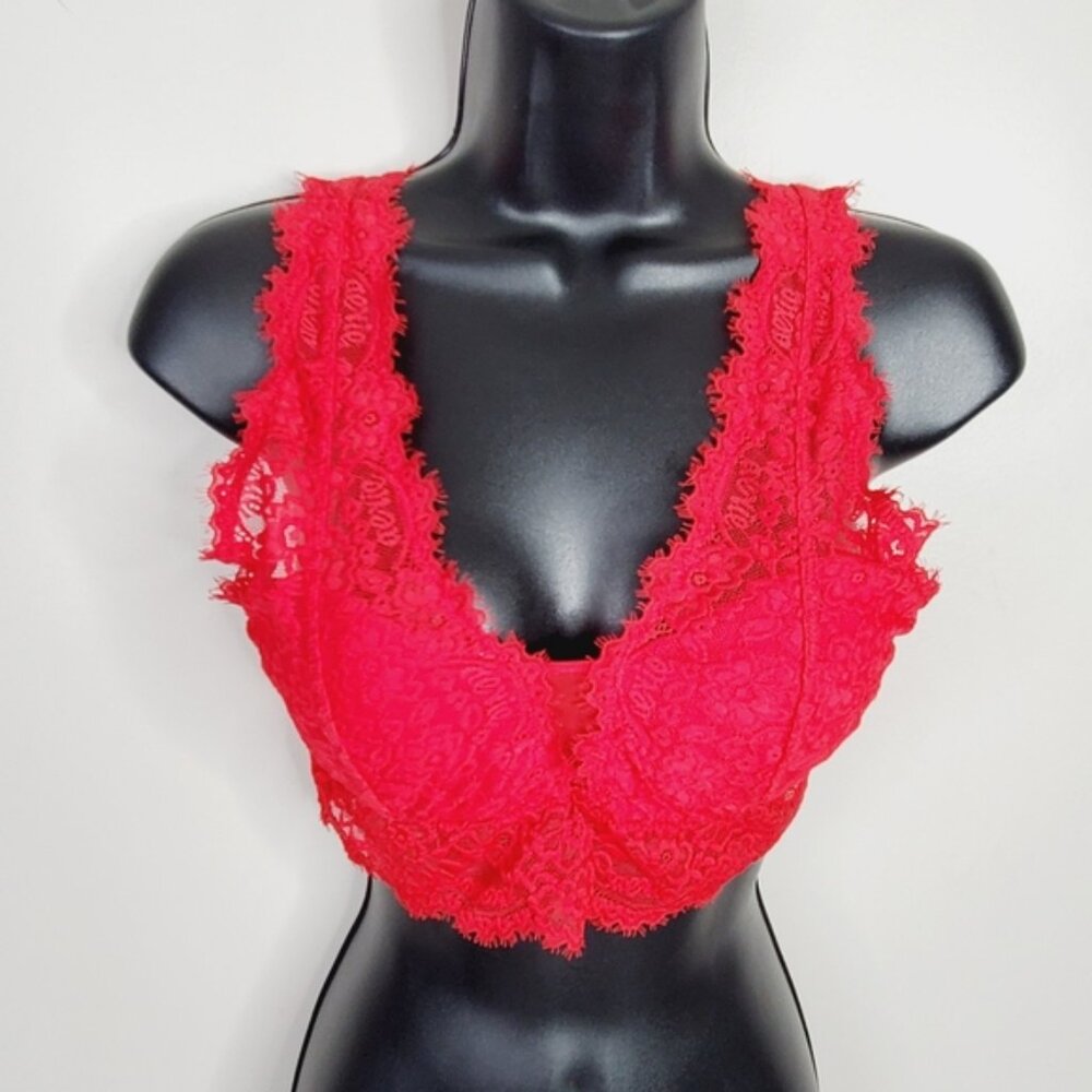 Aerie Lace Padded Red Longline Lounge Bralette M